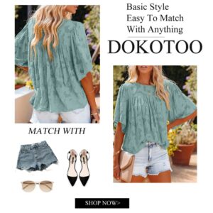 Dokotoo Women Lace Patchwork Green Tops Crewneck Bell Sleeve Babydoll Blouses for Women Fashion 2023 Dressy Casual Green Plus Size Tops Loose Flowy Workout Summer Shirts XX-Large