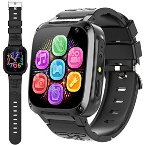 kids game smart watch for boys girls 3-12 years toys with 16 puzzle games pedometer dual camera video music player touchscreen alarm clock diy wallpaper children watches birthday gift