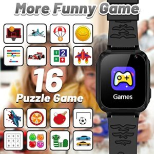 Kids Game Smart Watch for Boys Girls 3-12 Years Toys with 16 Puzzle Games Pedometer Dual Camera Video Music Player Touchscreen Alarm Clock DIY Wallpaper Children Watches Birthday Gift