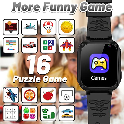 Kids Game Smart Watch for Boys Girls 3-12 Years Toys with 16 Puzzle Games Pedometer Dual Camera Video Music Player Touchscreen Alarm Clock DIY Wallpaper Children Watches Birthday Gift