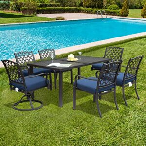 Domi 7 Pieces Patio Dining Sets All-Weather Metal Outdoor Modern Dining Sets with Table for Lawn Garden Backyard Deck with Cushions-Blue