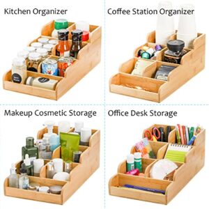 WUWEOT Coffee Condiment Organizer, Coffee Station Organizer, Bamboo Coffee Bar Accessory Caddy, Coffee Tea Bag Organizer Coffee Pod Holder with 7 Compartments