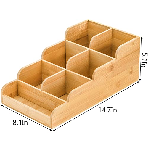 WUWEOT Coffee Condiment Organizer, Coffee Station Organizer, Bamboo Coffee Bar Accessory Caddy, Coffee Tea Bag Organizer Coffee Pod Holder with 7 Compartments