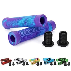 kutrick handle bar grips 145mm soft flangeless longneck grips for pro stunt scooter bars and bmx bikes bars (purple/blue)