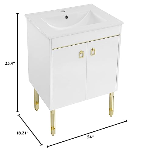 Swiss Madison Lumiere 24" Bathroom Bath Vanity, White and Gold