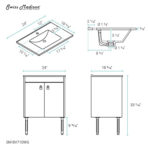 Swiss Madison Lumiere 24" Bathroom Bath Vanity, White and Gold