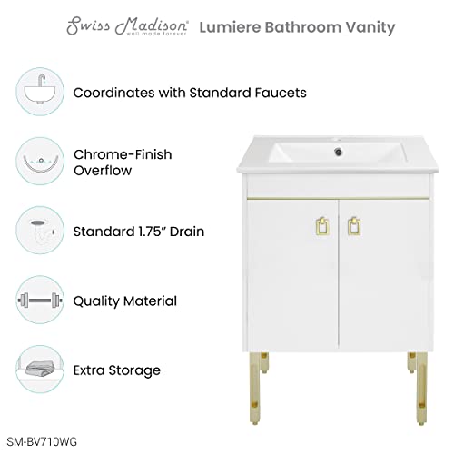 Swiss Madison Lumiere 24" Bathroom Bath Vanity, White and Gold