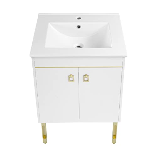 Swiss Madison Lumiere 24" Bathroom Bath Vanity, White and Gold