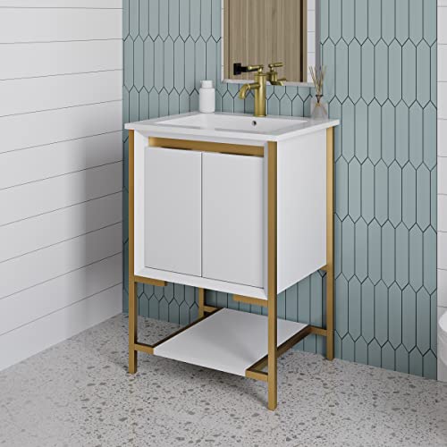 Swiss Madison - well made forever Marseille 24" Bathroom White and Brushed Gold Bath Vanity