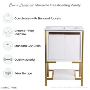 Swiss Madison - well made forever Marseille 24" Bathroom White and Brushed Gold Bath Vanity