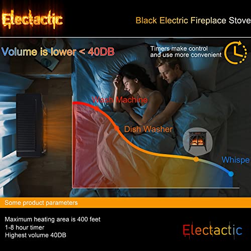 Electactic 24Inch Electric Fireplace Stove , Free-Standing Infrared Fireplace Stove, Controllable 3D Flame, 4 Variable Flame&Log Colors, 1500w, 5100BTU, Black (S230B-BLACK), 23.5"L X 10.7"W X 24.3"H