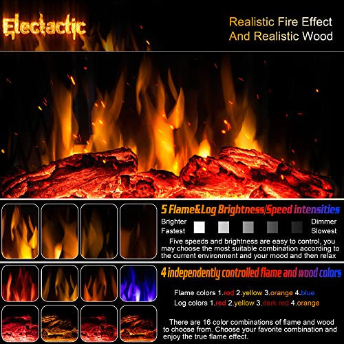 Electactic 24Inch Electric Fireplace Stove , Free-Standing Infrared Fireplace Stove, Controllable 3D Flame, 4 Variable Flame&Log Colors, 1500w, 5100BTU, Black (S230B-BLACK), 23.5"L X 10.7"W X 24.3"H