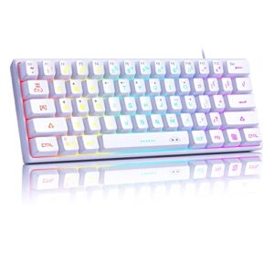 addtree 60% wired gaming keyboard, rgb backlit compact mini keyboard, waterproof 61 keys keyboard for pc/mac gamer, typist, travel, easy to carry on business trip(white)