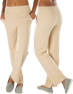 tobeinstyle women's high waist boot-cut two pockets thicker waistband dress pants - khaki - l