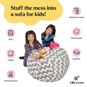 Lilly's Love - Stuffed Animal Bean Bag Storage Chair | Washable Zipper Beanbag Cover for Organizing Kids Plush Toys | Zig Zag Pattern for Boys and Girls (Grey) (Extra Large - 38" x 38" x 27")