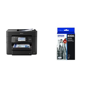 epson workforce pro wf-4830 wireless all-in-one printer, black, large & t822 durabrite ultra ink high capacity black cartridge (t822xl120-s) for select workforce pro printers