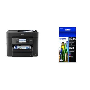 epson workforce pro wf-4830 wireless all-in-one printer, black, large & t822 durabrite ultra ink high capacity black & standard color cartridge combo pack (t822xl-bcs)