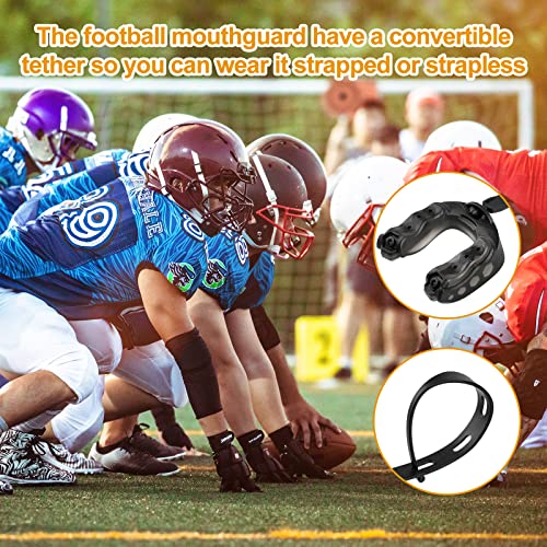 FOUUA 2Pack Football Mouth Guard with Strap, Soft Youth Mouth Guard Professional Sports Mouthguard for Boxing, Hockey, Basketball, MMA, Lacrosse, Rugby and Jujitsu (Black), 0.0 Ounce