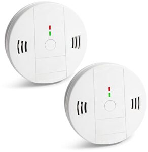 combination smoke and carbon monoxide detector alarm, 2-pack beeps warning smoke and co alarms for basements travel home office house bedroom living room car, battery operated, comply with ul 217/2034