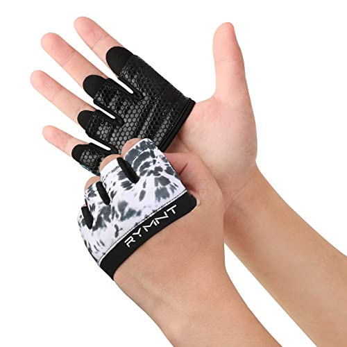 RYMNT Weight Lifting Gloves for Women, Short Micro Workout Gloves with Enhanced Padding Protection & Silicone Grip Palm for Weightlifting, Gym Exercise,Training, WODs, Athletes,Tie Dye White.Small