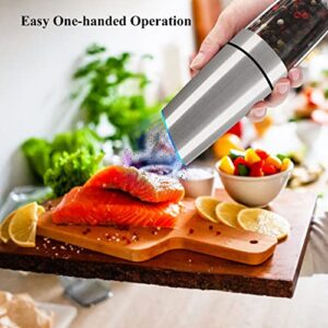 Fsdifly Electric Salt and Pepper Grinder - Battery Operated Automatic Salt and Pepper Mills with Blue Light, Electric Salt and Pepper Grinder set - Adjustable Coarseness, One Handed Operation