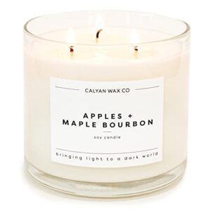 calyan wax soy wax candle, apples & maple bourbon, 3 wick scented candle for the home | premium candle with essential oils | 14.9 oz soy wax, 43 hour burn time, large candle in glass jar