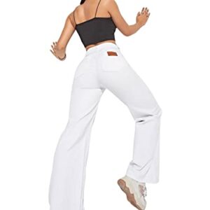 SweatyRocks Women's High Waisted Straight Wide Leg Jeans Boyfriend Denim Pants with Pockets White L