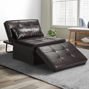 diophros faux leather sofa bed, 4 in 1 convertible chair multi-function folding ottoman guest bed with adjustable sleeper for small room apartment