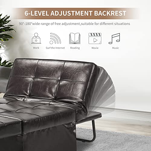 Diophros Faux Leather Sofa Bed, 4 in 1 Convertible Chair Multi-Function Folding Ottoman Guest Bed with Adjustable Sleeper for Small Room Apartment