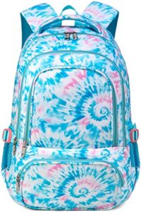 bluefairy tie dye backpack for girls kids primary bookbags for teens elementary middle school bags blue spiral print adorable travel gifts age 5-9 mochila para niños 17 inch