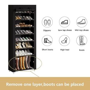 Calmootey 9 Tier Shoe Rack Organizer,Portable Shoe Shelf with Nonwoven Fabric Cover for Closet Hallway,Bedroom,Entryway,Black