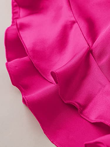 SOLY HUX Women's Sexy Silk Satin Ruffled Pajamas Sets Cami Shorts Sets Sleepwear HotPink S