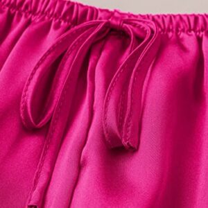 SOLY HUX Women's Sexy Silk Satin Ruffled Pajamas Sets Cami Shorts Sets Sleepwear HotPink S