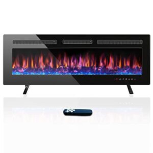 electric fireplace 50 inch, home4me fireplace heater freestanding, recessed and wall mounted fireplace 750/1500w, remote control with timer, touch screen, low noise, 12 adjustable flame colors