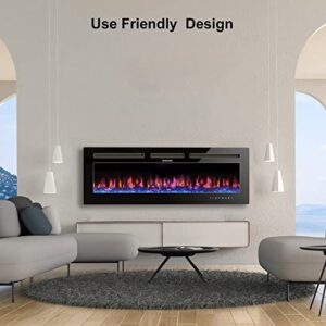 Electric Fireplace 50 inch, Home4me Fireplace Heater Freestanding, Recessed and Wall Mounted Fireplace 750/1500W, Remote Control with Timer, Touch Screen, Low Noise, 12 Adjustable Flame Colors