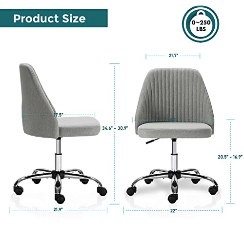 SMUG Home Office Desk Chair, Office Chairs Desk Chair Rolling Task Chair Computer Chair Adjustable with Wheels Armless for Bedroom, Vanity Chair for Makeup Room, Living Room Gray