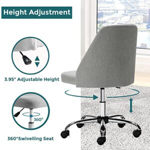 SMUG Home Office Desk Chair, Office Chairs Desk Chair Rolling Task Chair Computer Chair Adjustable with Wheels Armless for Bedroom, Vanity Chair for Makeup Room, Living Room Gray