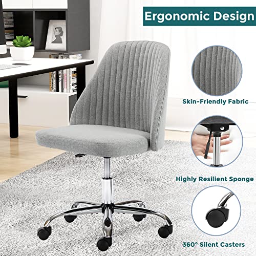 SMUG Home Office Desk Chair, Office Chairs Desk Chair Rolling Task Chair Computer Chair Adjustable with Wheels Armless for Bedroom, Vanity Chair for Makeup Room, Living Room Gray