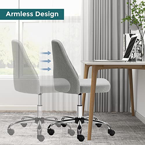 SMUG Home Office Desk Chair, Office Chairs Desk Chair Rolling Task Chair Computer Chair Adjustable with Wheels Armless for Bedroom, Vanity Chair for Makeup Room, Living Room Gray