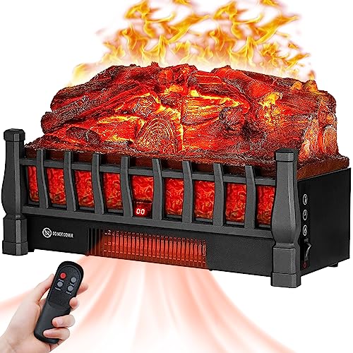 Electric Fireplace Log Insert Heater with IR Remote Control, up to 1500W Heating, 5 Flame Brightness Levels, 24-Hour Timer, Overheat Protection, Suitable for Home and Office Decoration, Black