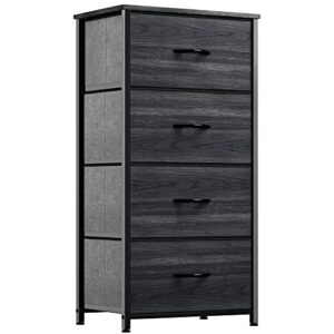 yitahome dresser with 4 drawers - fabric storage tower, organizer unit for bedroom, hallway, closets & nursery - sturdy steel frame, wooden top & easy pull fabric bins (charcoal black wood grain)