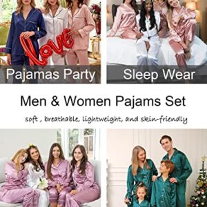 SWOMOG Bridesmaids Pajama Set for Women Long Sleeve Sleepwear Silk Soft Button Down Loungewear Pjs Set White