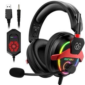 tatybo 7.1 surround sound gaming headset for pc ps4 ps5 switch, pc headset with noise cancelling mic, usb & 3.5mm jack gaming headphones