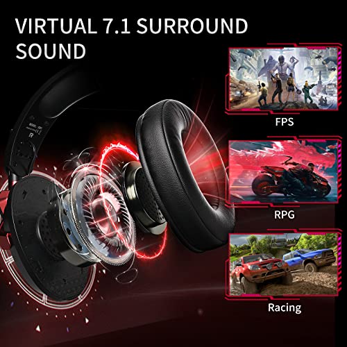 Tatybo 7.1 Surround Sound Gaming Headset for PC PS4 PS5 Switch, PC Headset with Noise Cancelling Mic, USB & 3.5mm Jack Gaming Headphones