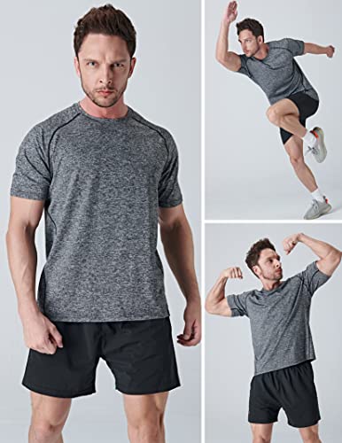 5 Pack Men’s Active Quick Dry Crew Neck T Shirts | Athletic Running Gym Workout Short Sleeve Tee Tops Bulk (Set 3, Medium)