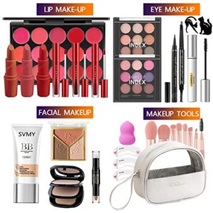 All In One Makeup Kit, Makeup kit for Women Full Kit, Makeup gift set, Include 18-Color Eyeshadow Palette Make Up Kits Adult Professional Handy Makeup Bag for Easy Carry Convenient Travel Silver