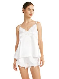 aw bridal white bridesmaid bride pajamas silk pajama set for women lace trim sexy camisole shorts pj set two pieces, white xl