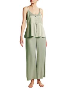 aw bridal satin bride bridesmaid pajamas set silk pjs sleeveless camisole with pants 2 pieces sexy sleepwear for women brides, sage green s