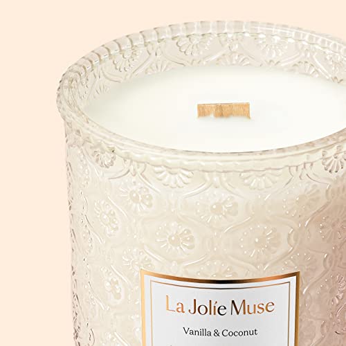 LA JOLIE MUSE Vanilla Coconut Candle, Tropical Candle Scented, Candle for Home Scented, Wood Wicked Soy Candles, 19.4oz 90 Hours