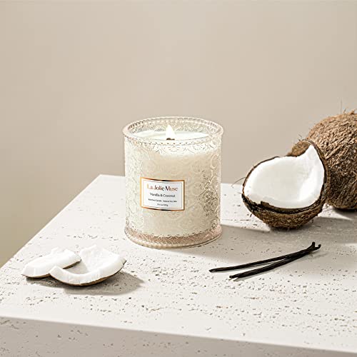 LA JOLIE MUSE Vanilla Coconut Candle, Tropical Candle Scented, Candle for Home Scented, Wood Wicked Soy Candles, 19.4oz 90 Hours